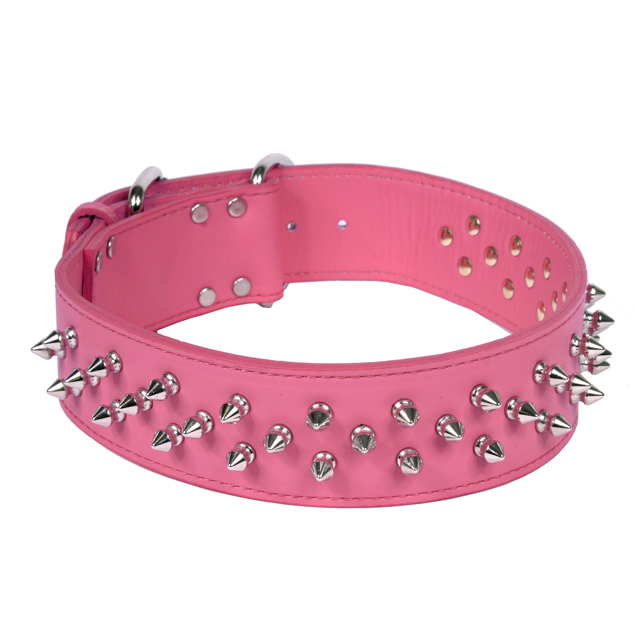 Pitbull Spiked Leather Plaid Dog Collar