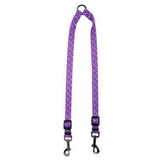 Purple and Pink Diagonal Plaid Coupler Dog Leash - Hot Dog Collars