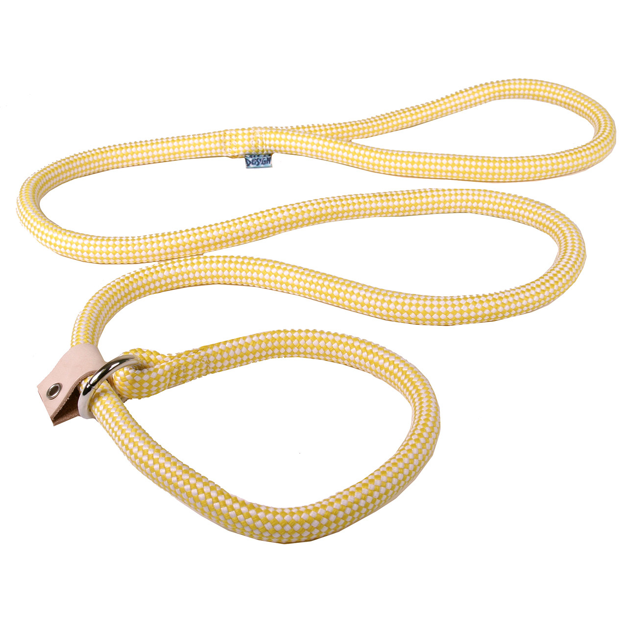 Braided Rope Slip Leash For Dogs With Leather Stop - Yellow Dog Design