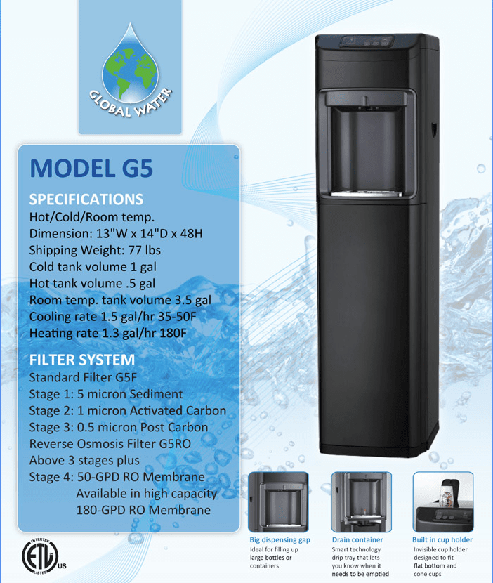 Global G5CTRO Hot and Cold Countertop Bottleless Water Dispenser