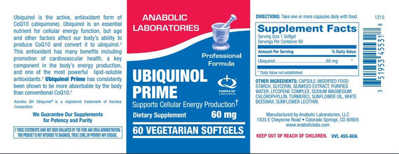 UBIQUINOL 60mg Vegetarian Softgel 60 count by Anabolic Labs