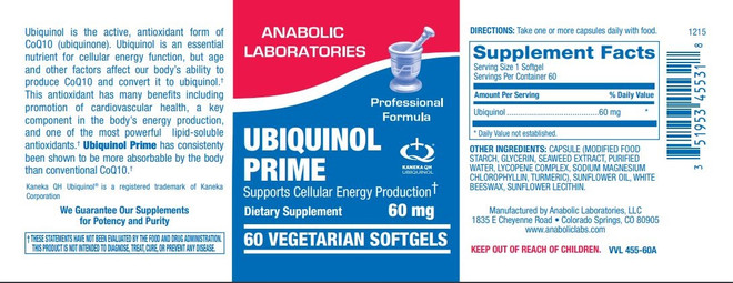 UBIQUINOL 60mg Vegetarian Softgel 60 count by Anabolic Labs