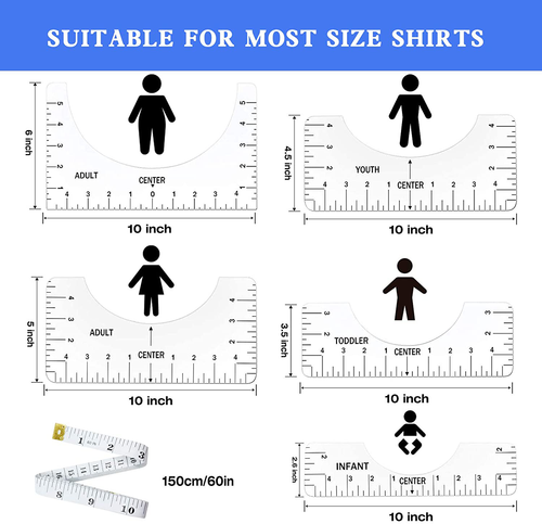 4pcs T-Shirt Ruler Guide Vinyl T-Shirt Ruler Guide Sublimation Designs On  T-Shirt Vinyl Ruler Guide Size Chart