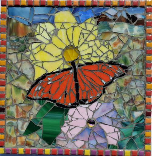 tile and glass mosaic on wood
