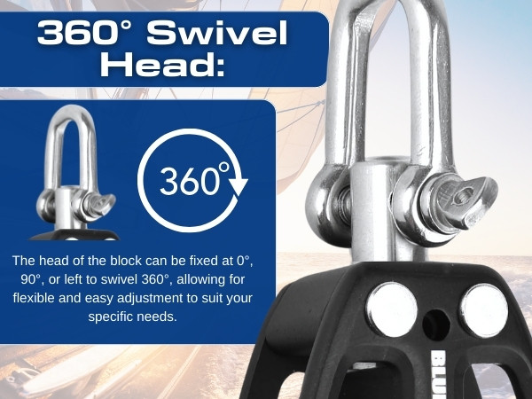 Lead Block BLUESHARK 38mm Single Swivel Ratchet Aluminum Sailing Block