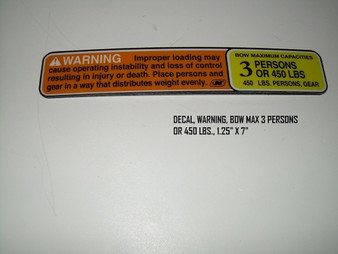 DECAL WARNING BOW MAX 3 PERSONS OR 450 LBS. 1.25" X 7"