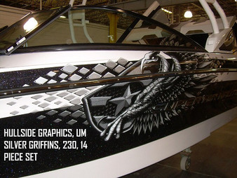 HULLSIDE GRAPHICS,  SILVER GRIFFINS, NAUTIQUE 230,  14 PIECE SET (does both sides of boat)