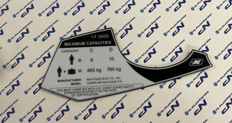 DECAL 210 MAX CAP CE LABEL 6-10 PERSONS 465-765 Kg