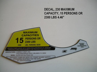 DECAL 230 MAXIMUM CAPACITY 15 PERSONS OR 2300 LBS 4.46