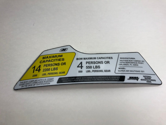 DECAL MAX. CAP. SAN G21 14 PERSONS 2200LBS