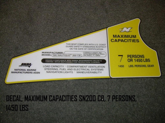 DECAL, MAXIMUM CAPACITIES SN200 CB, 7 PERSONS, 1450 LBS