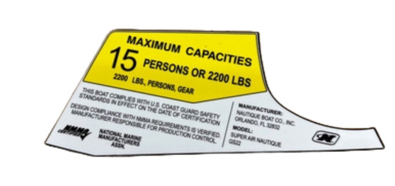 DECAL NMMN CAPACITY 15 PERSON OR 2200 LBS 3.67 X 8.99
