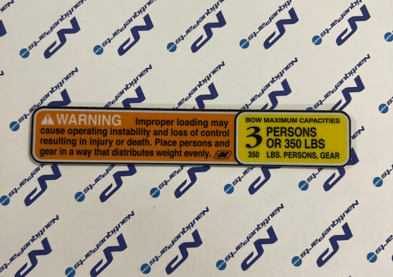 DECAL WARNING BOW MAX 3 PERSONS OR 350 LBS. 1.25" X 7"