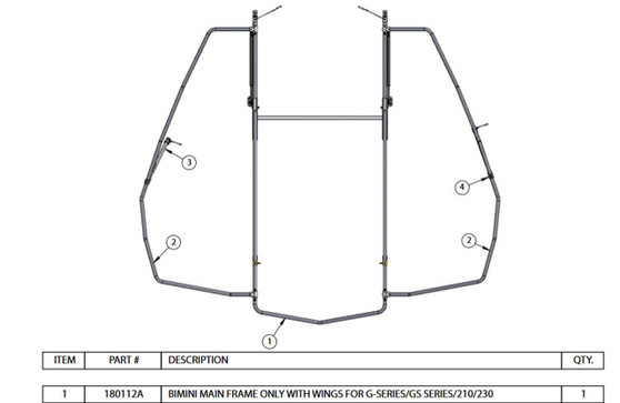 BIMINI MAIN FRAME AND WING TUBING ONLY FOR G-SERIES/GS SERIES/210/230