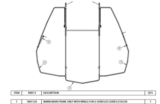 BIMINI MAIN FRAME AND WING TUBING ONLY FOR G-SERIES/GS SERIES/210/230