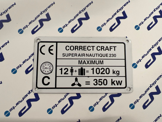 CE CAPACITY LABEL SUPER AIR NAUTIQUE 230 12 PERSONS 1020 kg 350 kw