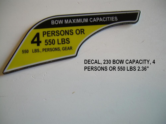 DECAL 230 BOW CAPACITY 4 PERSONS OR 550 LBS 2.36"
