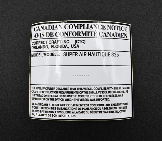 DECAL CANADIAN COMPLIANCE S25