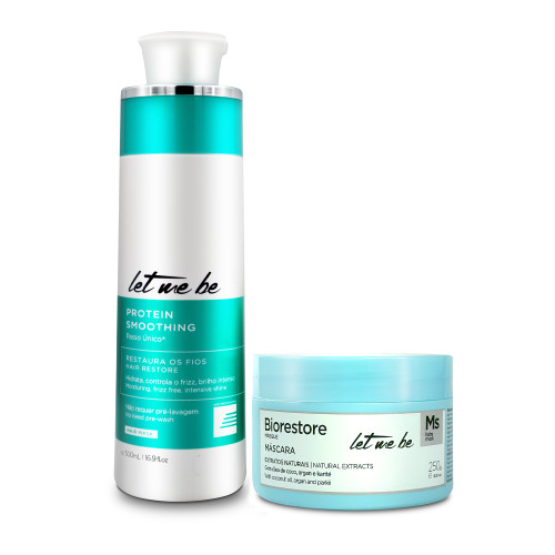 Kit Let Me Be Straightening System Proteína alisadora Consigue Biorestore Mask Cabello sin encrespamiento