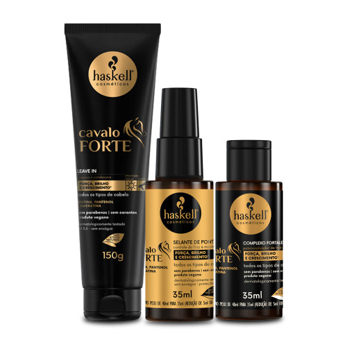 Kit Haskell Leave-in Serum Fortalecedor Complejo Cavalo Forte Hidratación Completa Fuerza Crecimiento 3 Unidades