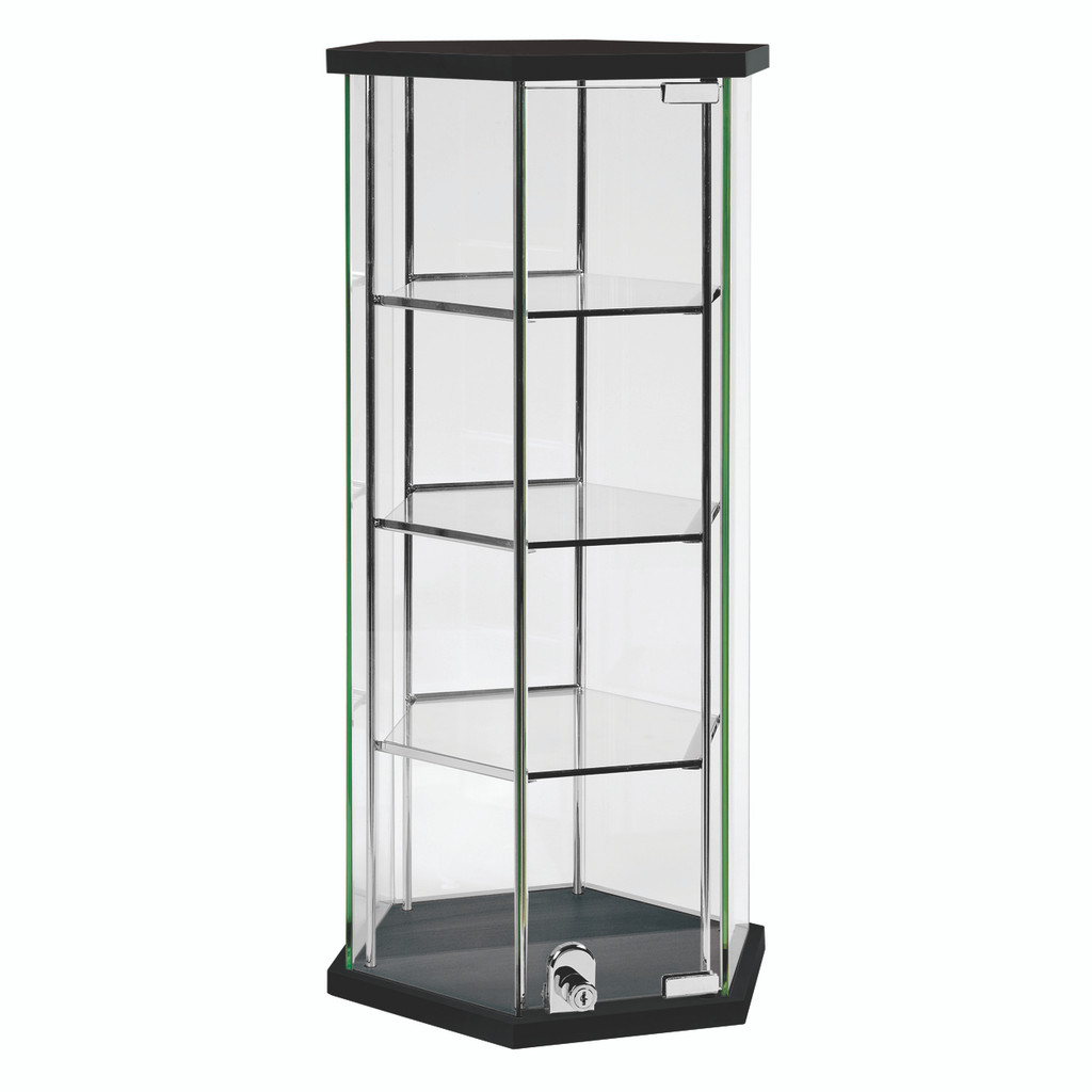 Shop for Shops Hex glass counter top showcase with 3 shelves & lockable door 350 DIA x 700 mm H(F7000BK)