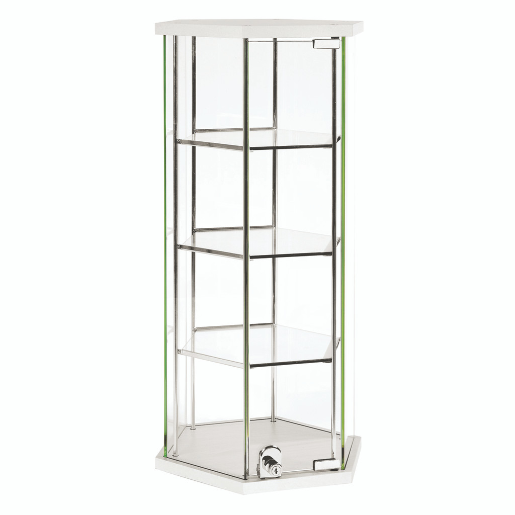 Hex glass counter top showcase with 3 shelves & lockable door (F7000WH)