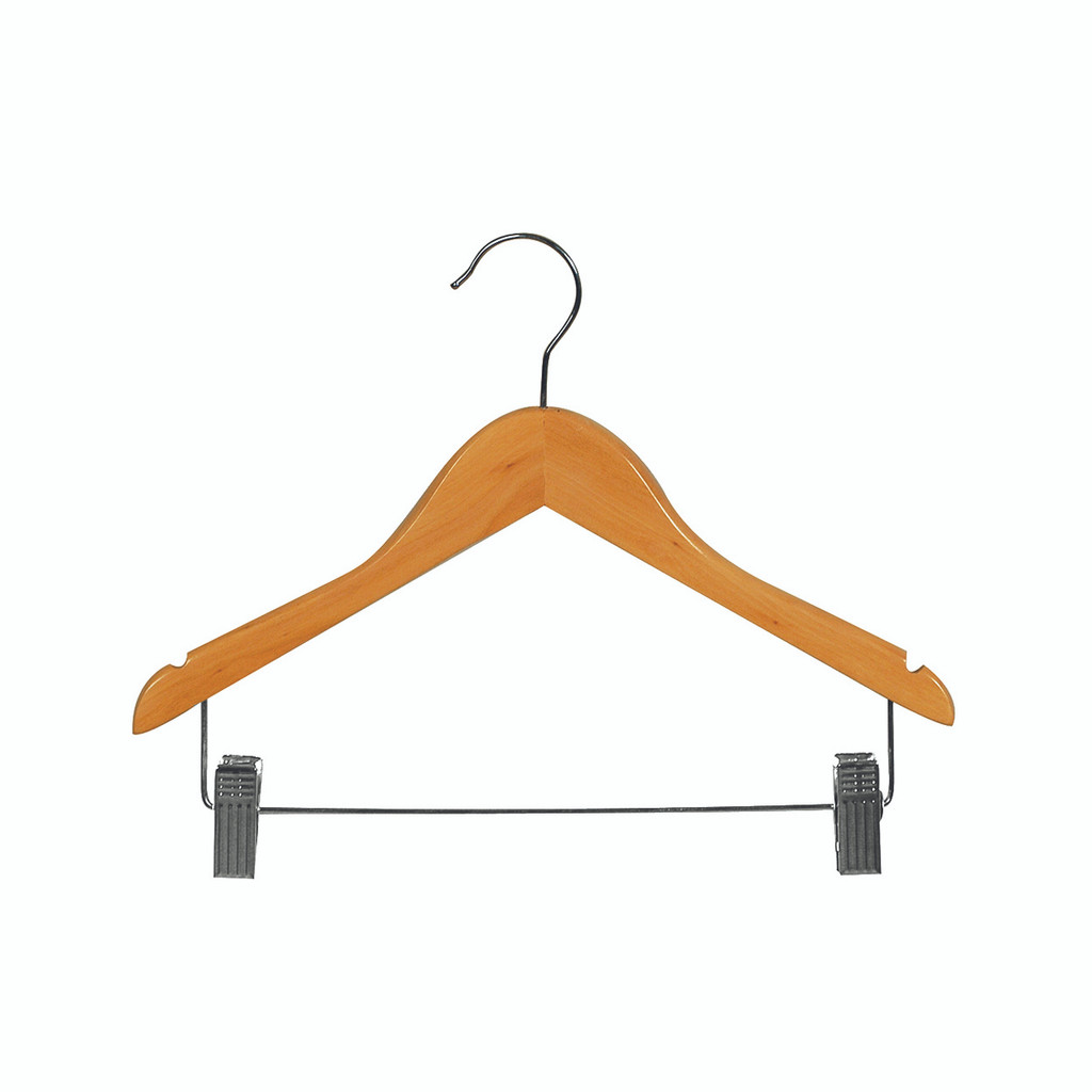 Kids wooden hanger with notches & adjustable clips (H2605BH)