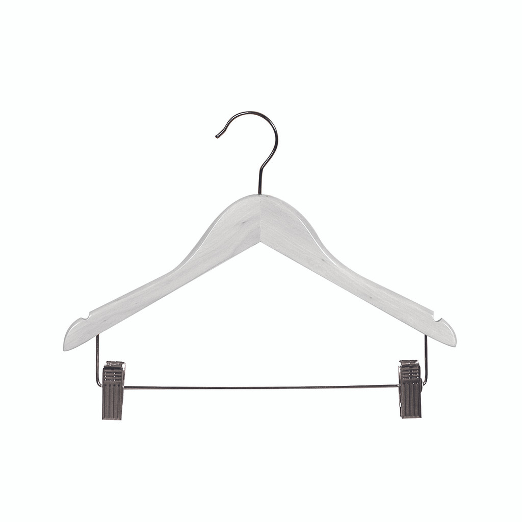 Kids wooden hanger with notches & adjustable clips (H2605WH)