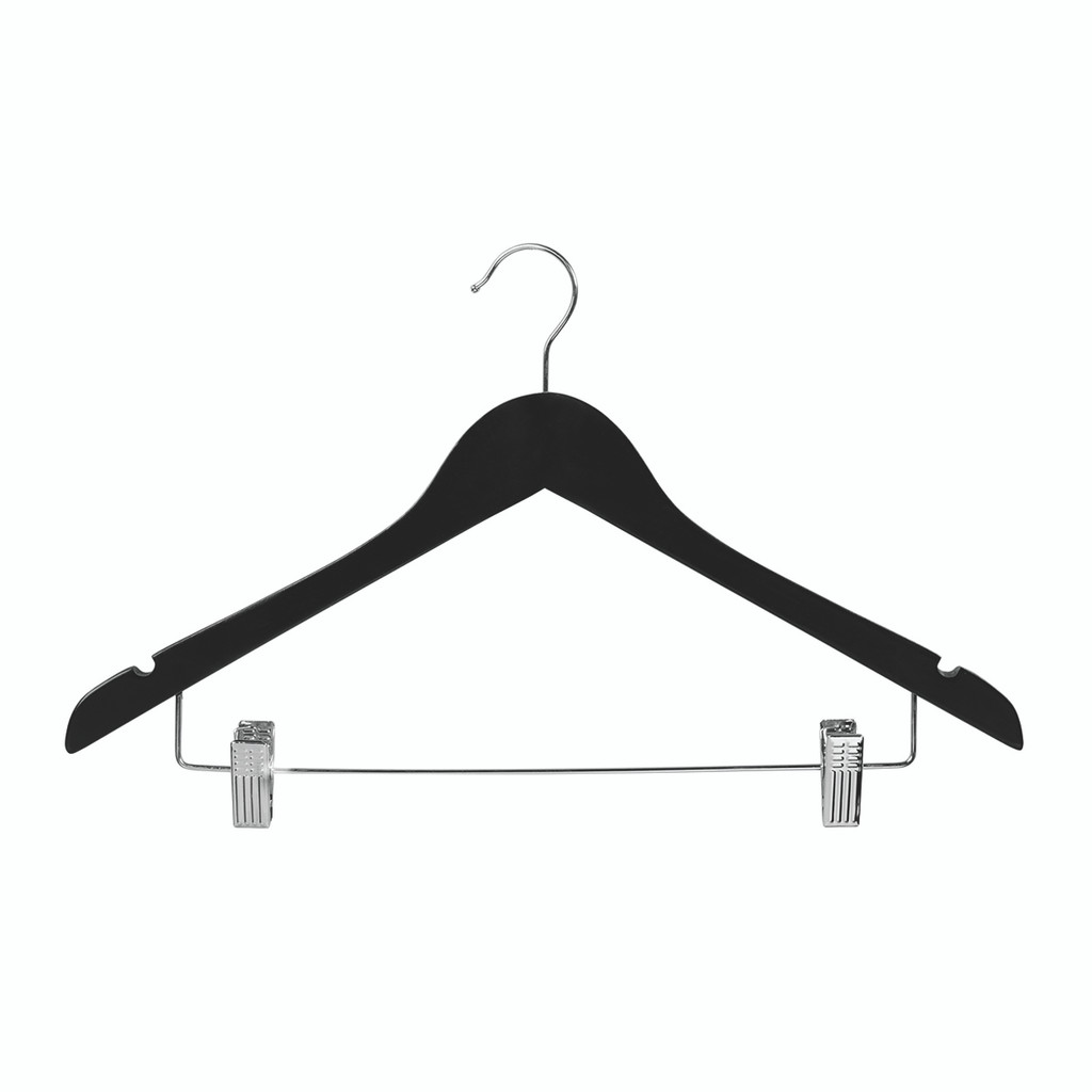 Shop for Shops Wooden hanger premium contoured with notches & adjustable clips 440 W x 14 mm Thick(H2631BK)