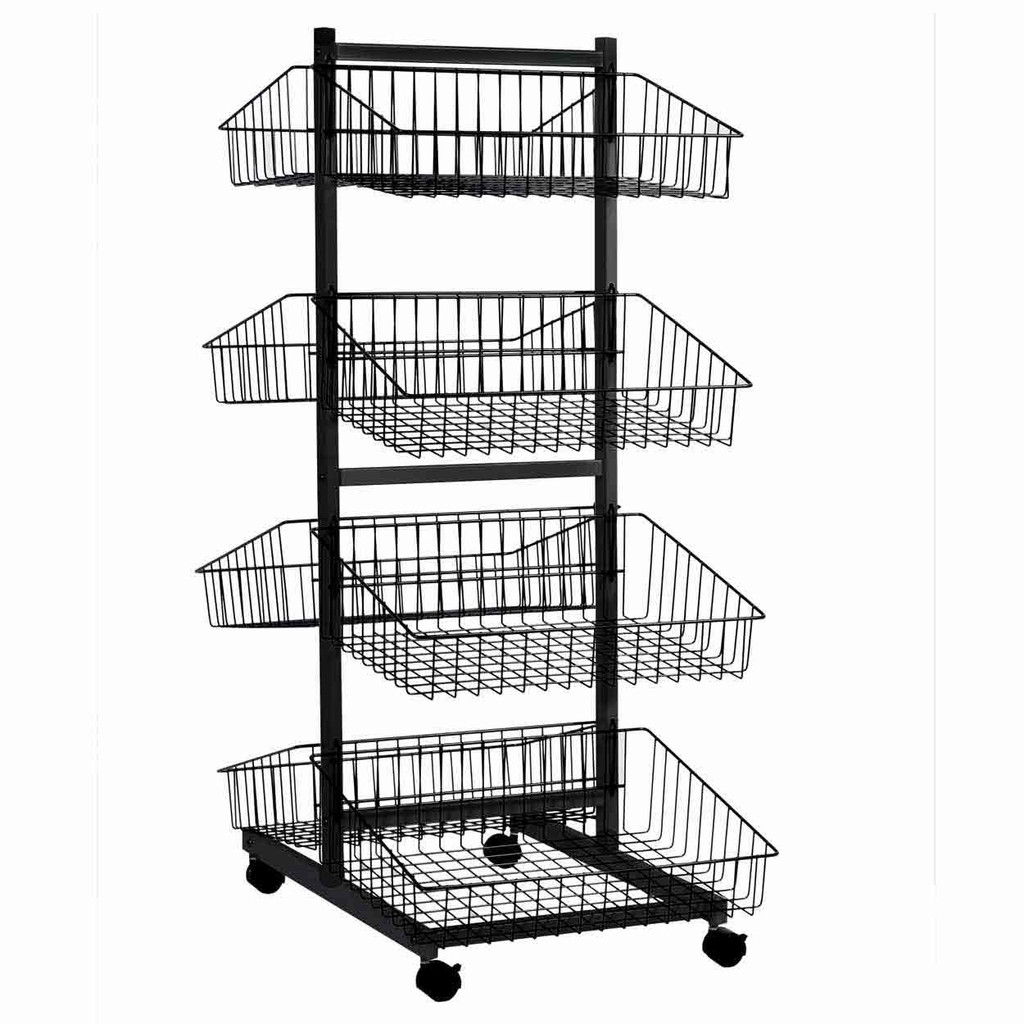 8 x wire baskets on double sided stand with lockable castors (M1620BK)