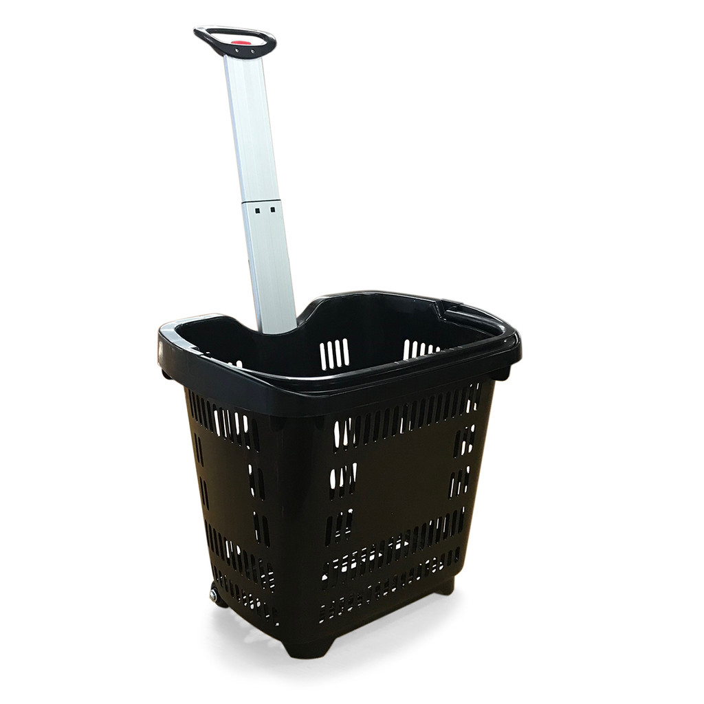 Stackable shopping basket with pull handle and wheels (A3012BK)