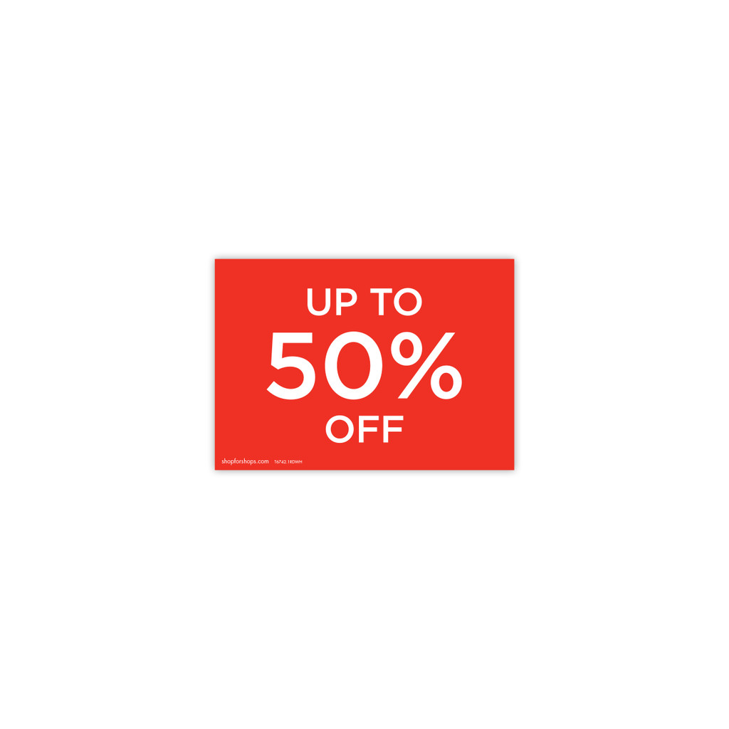 A5 landscape double sided sign  "up to 50% off" (pack of 5) (T6742.1RDWH)