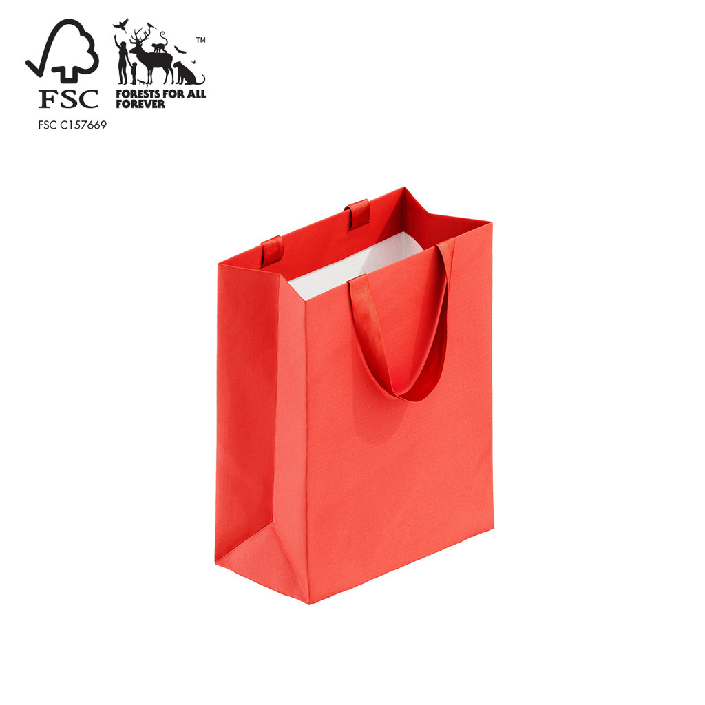 Shop for Shops Style paper bag medium with ribbon handle 260 W x 330 H x 135 mm gusset(A8033.1RD)