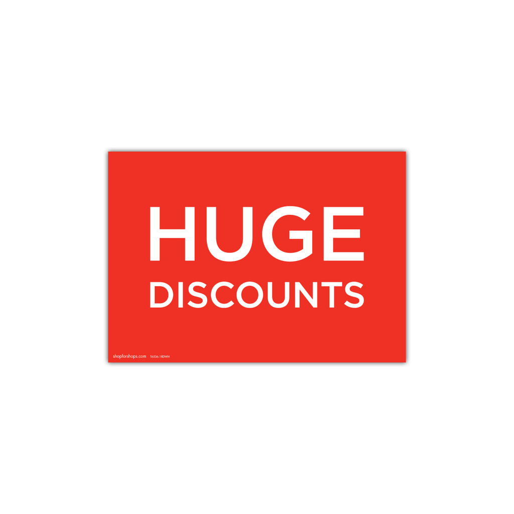 A4 landscape double sided sign  "HUGE DISCOUNTS" (pack of 5) (T6536.1RDWH)