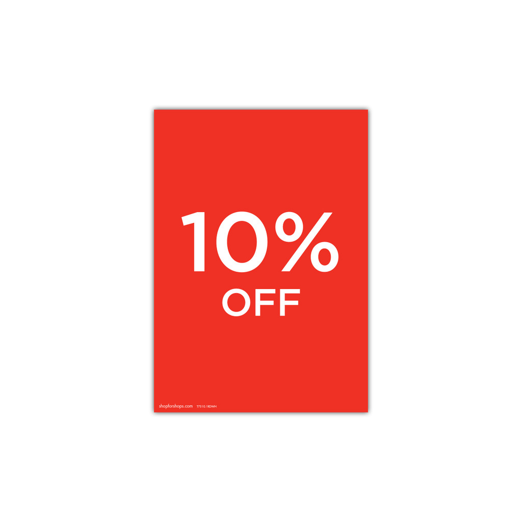 Shop for Shops A4 portrait double sided sign card "10% off" (pack of 5) 210 W x 297 mm H(T7510.1RDWH)
