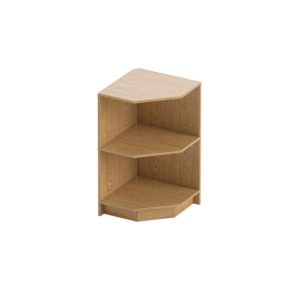 Shop for Shops Open corner counter timber laminate with shelf 526 W x 526 D x 965 mm H(F4002OAK)