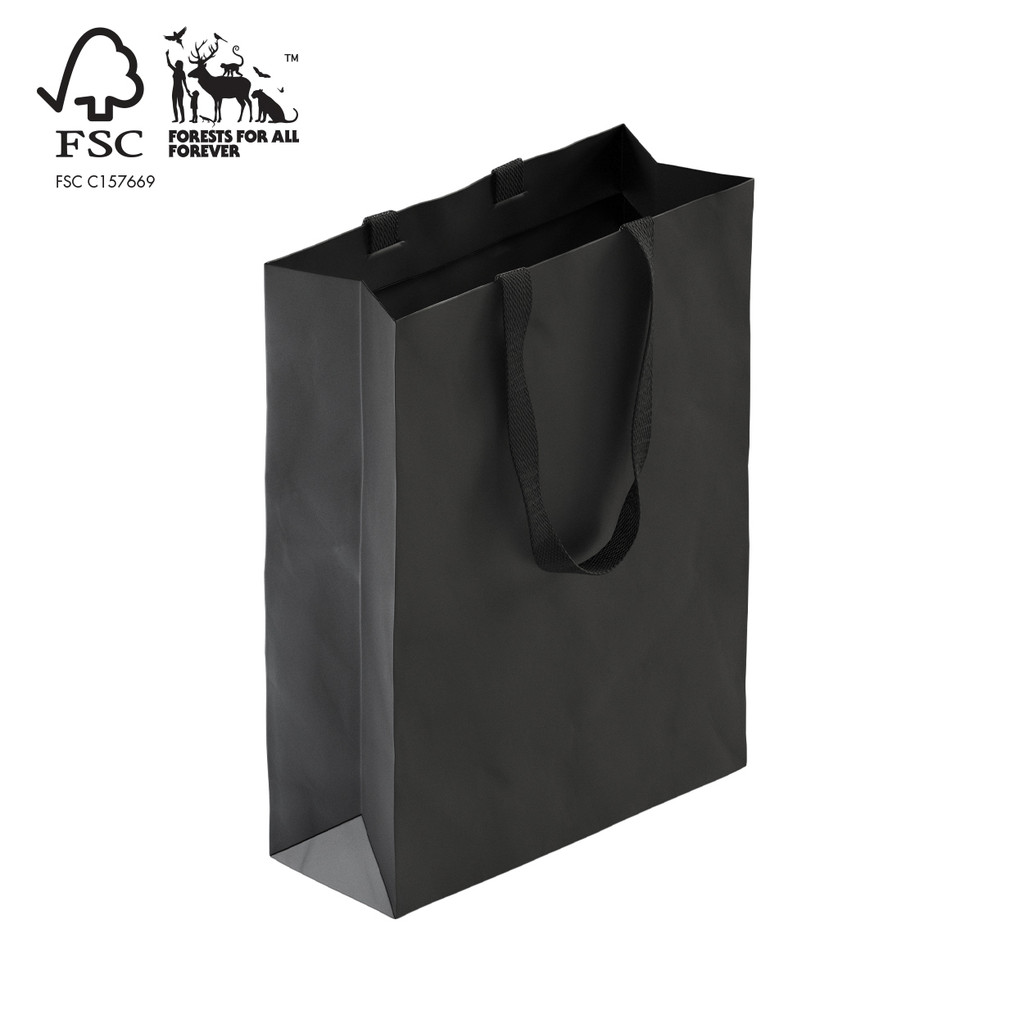 Shop for Shops Style paper bag large with woven ribbon handle 340 W x 460 H x 130 mm gusset(A8034.2BK)