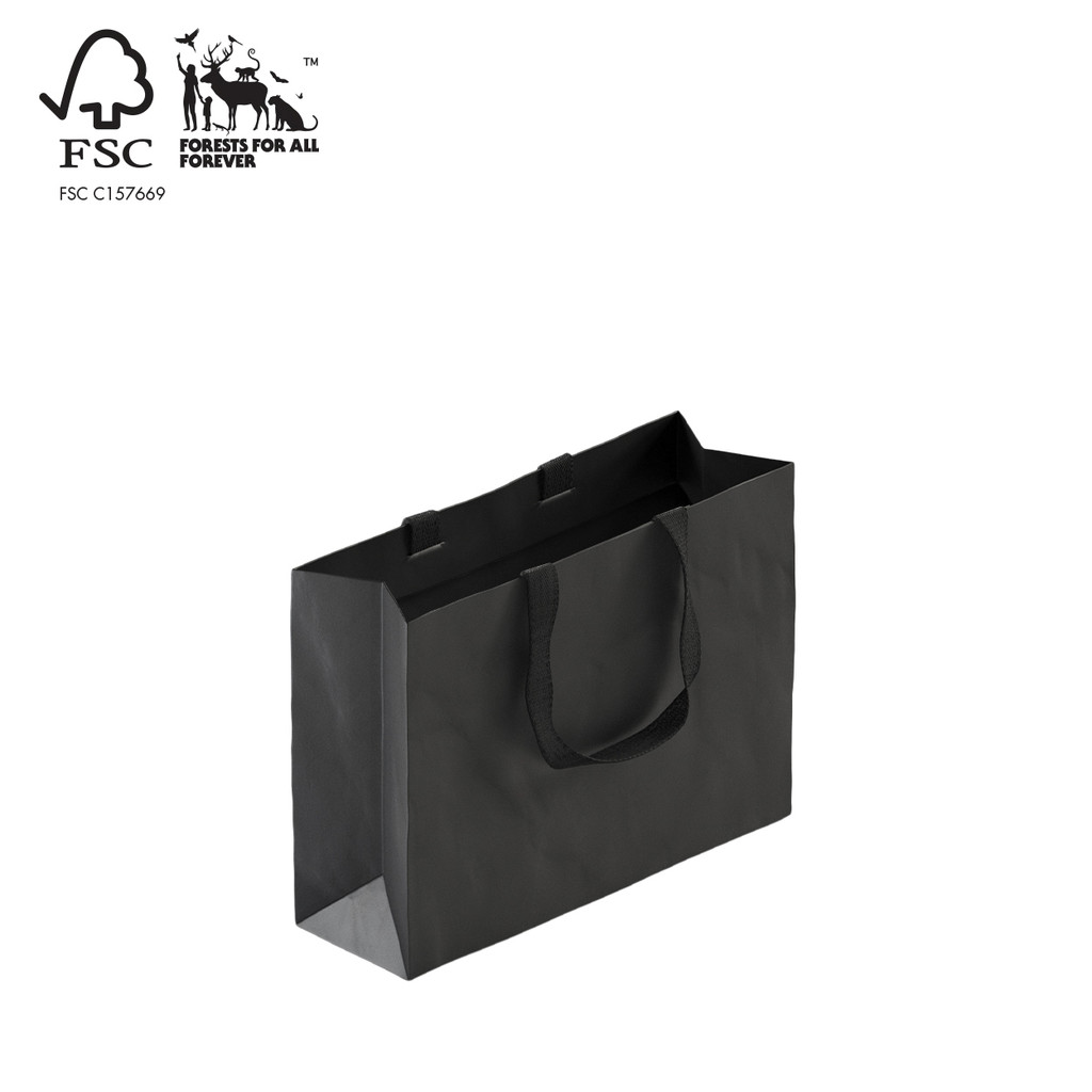 Shop for Shops Style Paper Bag Small Boutique with woven ribbon handle 350 W x 260 H x 110mm gusset(A8038.2BK)