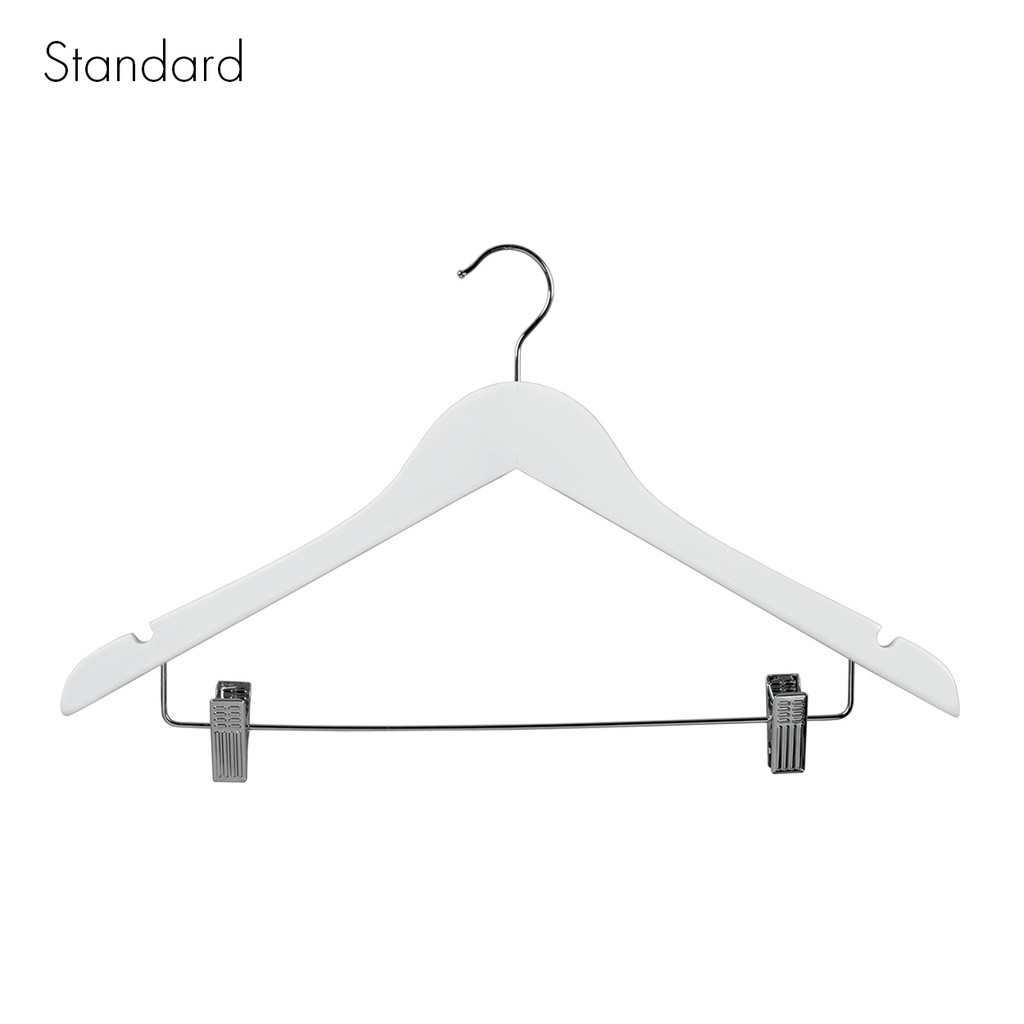 Wooden hanger standard flat with notches & adjustable clips 440 W x 12 mm Thick(HSF2631WH)