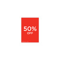 Shop for Shops A5 portrait double sided sign card "50% off" (pack of 5) 148 W x 210 mm H(T7750.1RDWH)
