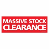 Outdoor pvc banner with ropes "massive stock clearance"  2400 W x 865 mm H(T3371RDWH)