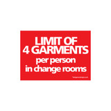 Sign "limit of 4 garments..." A5 landscape  210 W x 148 mm H(T5104RDWH)