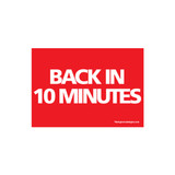 Shop for Shops Sign "back in 10 minutes" A5 landscape 210 W x 148 mm H(T5110RDWH)