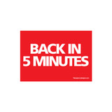 Sign "back in 5 minutes" A5 landscape  210 W x 148 mm H(T5115RDWH)