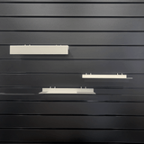 Slimline metal with ticket provision to suit shelf for slatwall, slatmesh and metal peg 293 W x 100 mm D(S2551WTS)