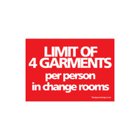 Shop for Shops Sign "limit of 4 garments..." A5 landscape 210 W x 148 mm H(T5104RDWH)