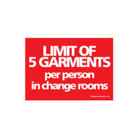 Shop for Shops Sign "limit of 5 garments..." A5 landscape 210 W x 148 mm H(T5105RDWH)