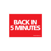 Sign "back in 5 minutes" A5 landscape (T5115RDWH)