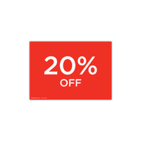 Shop for Shops A4 landscape double sided sign card "20% off" (pack of 5) 297 W x 210 mm H(T6520.1RDWH)