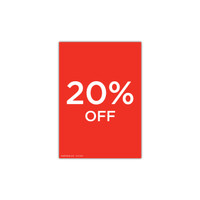 Shop for Shops A4 portrait double sided sign card "20% off" (pack of 5) 210 W x 297 mm H(T7520.1RDWH)